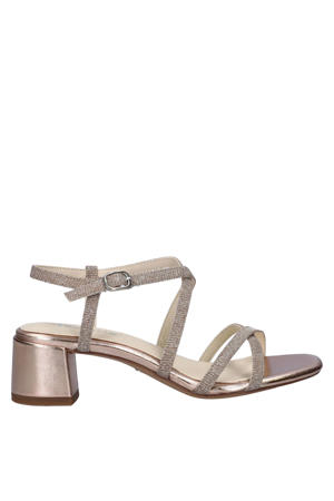 Paola imitatieleren sandalen met blokhak en glitters rosé