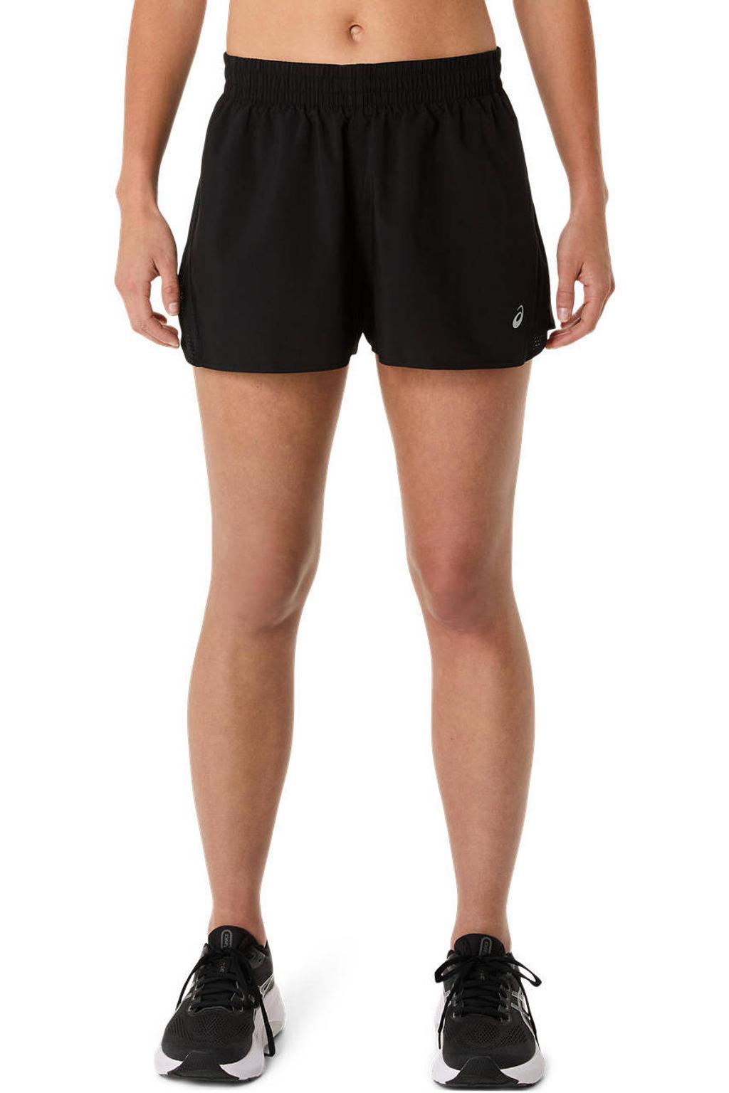 Zwarte dames Core split hardloopshort van polyester met elastische tailleband met koord en effen