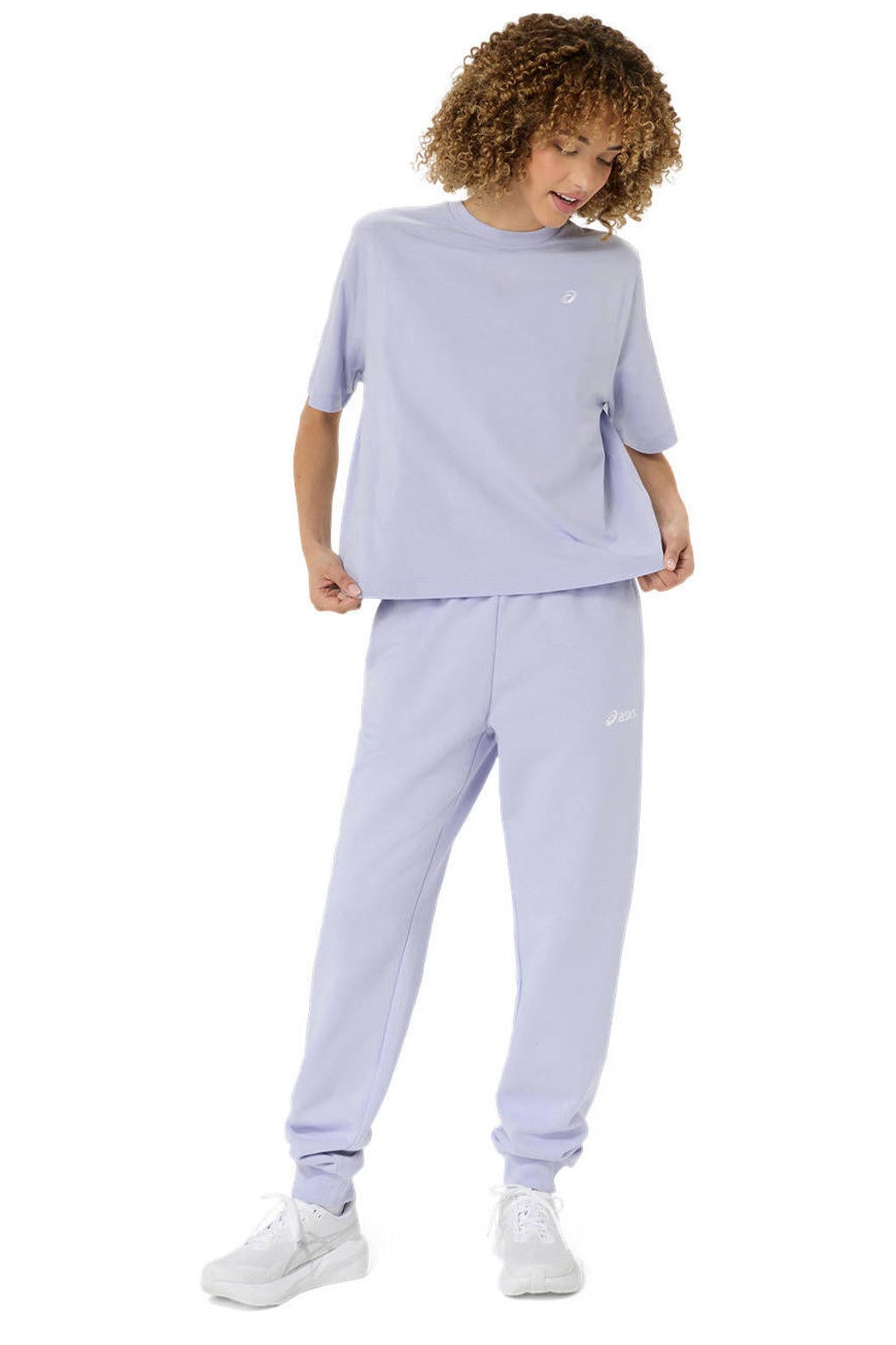 Lilakleurige dames joggingbroek van fleece met regular waist, elastische tailleband met koord en effen