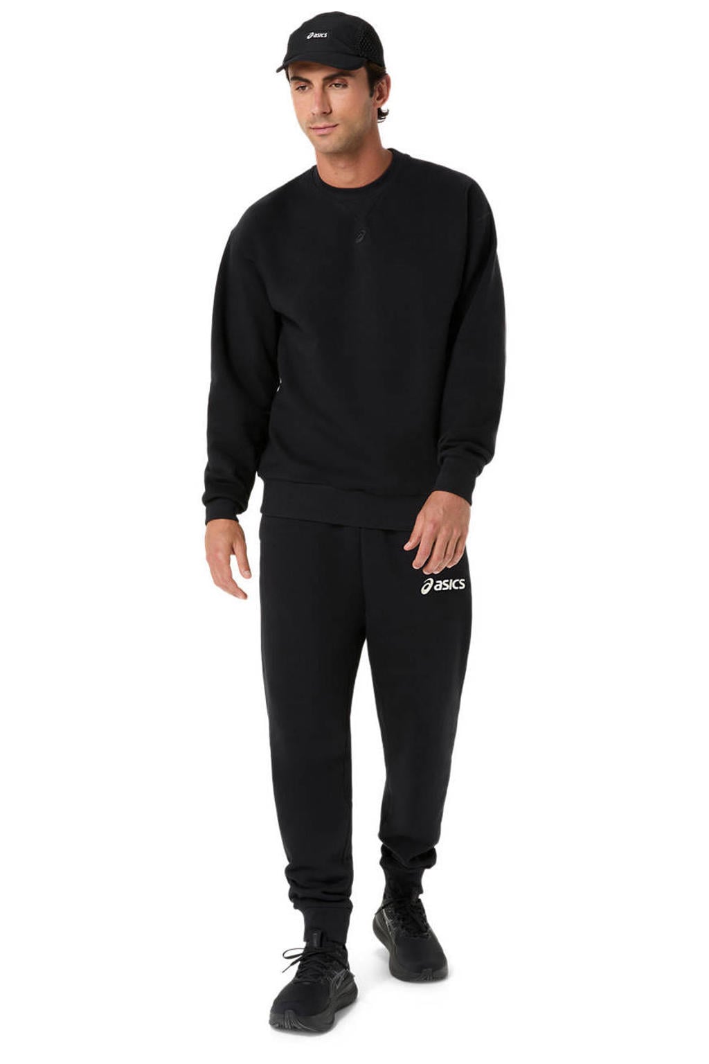 Zwarte heren sportbroek van fleece met elastische tailleband met koord