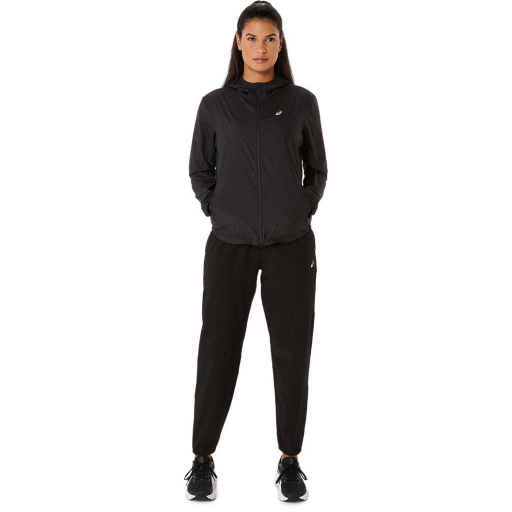 Zwarte dames hardloopbroek van polyester met regular waist, elastische tailleband met koord en effen