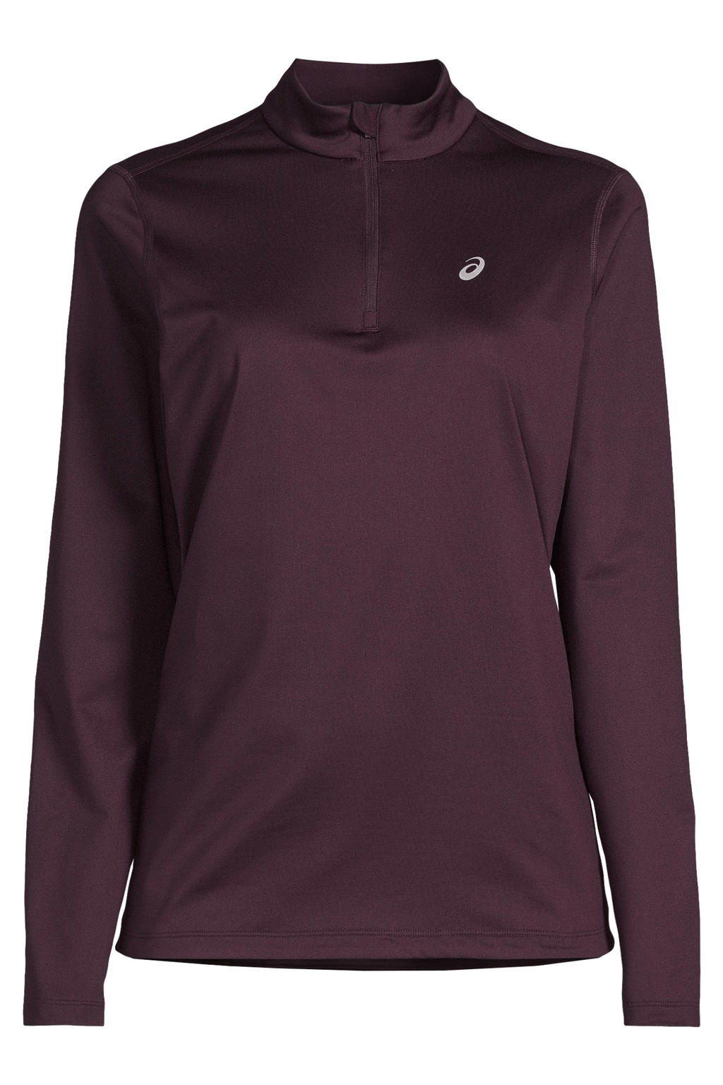 Donkerpaarse dames hardloopshirt Core winter met effen, lange mouwen, opstaande kraag en halve rits