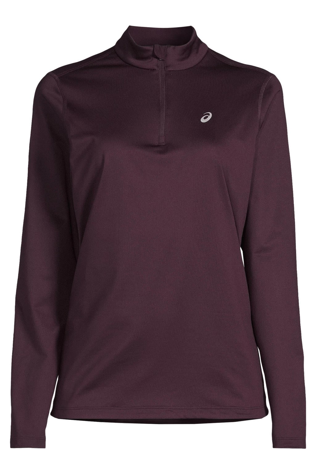 Donkerpaarse dames hardloopshirt Core winter met effen, lange mouwen, opstaande kraag en halve rits