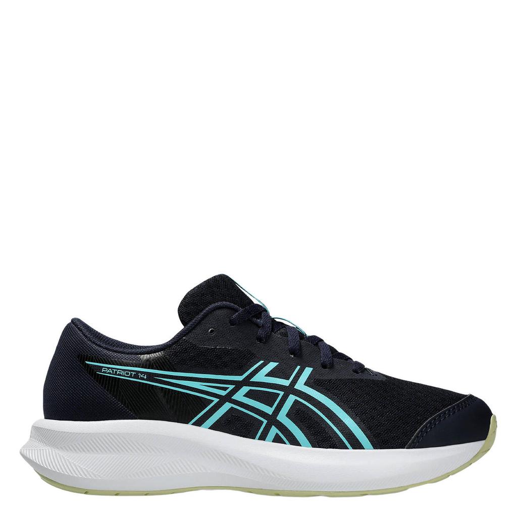 Donkerblauw en aqua jongens en meisjes ASICS Patriot 14 mesh hardloopschoenen - van mesh-pu/voering: mesh/voetbed: eva met veters