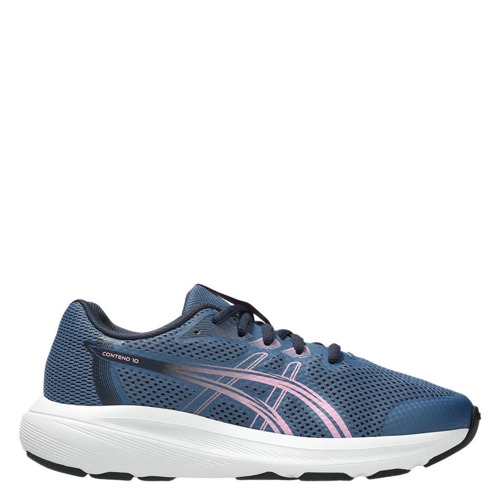 Blauw en roze jongens en meisjes ASICS Contend 10 mesh hardloopschoenen - met veters