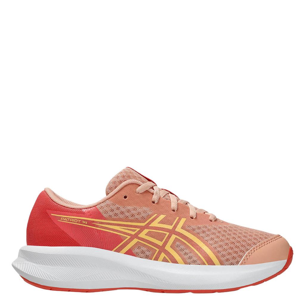 Rood en oranje jongens en meisjes ASICS Patriot 14 mesh hardloopschoenen - van mesh-pu/voering: mesh/voetbed: eva met veters