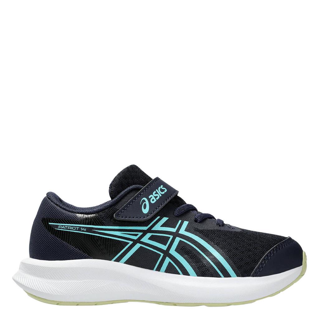 Donkerblauw, geel en lichtblauwe jongens en meisjes ASICS Patriot 14 hardloopschoenen - van mesh-pu/voering: mesh/voetbed: eva met elastische veter- met klittenbandsluiting