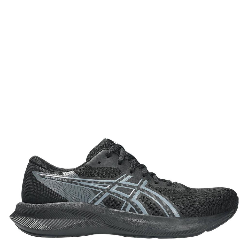 Zwart en lichtblauwe heren ASICS Patriot hardloopschoenen van mesh/voering: mesh/voetbed: eva met veters