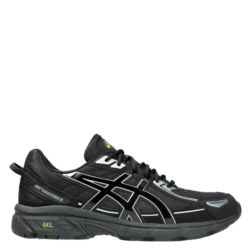 Zwart, zilver en metallickleurige unisex ASICS Gel-Venture 6 sneakers - van mesh-pu/voering: mesh/voetbed: eva met veters