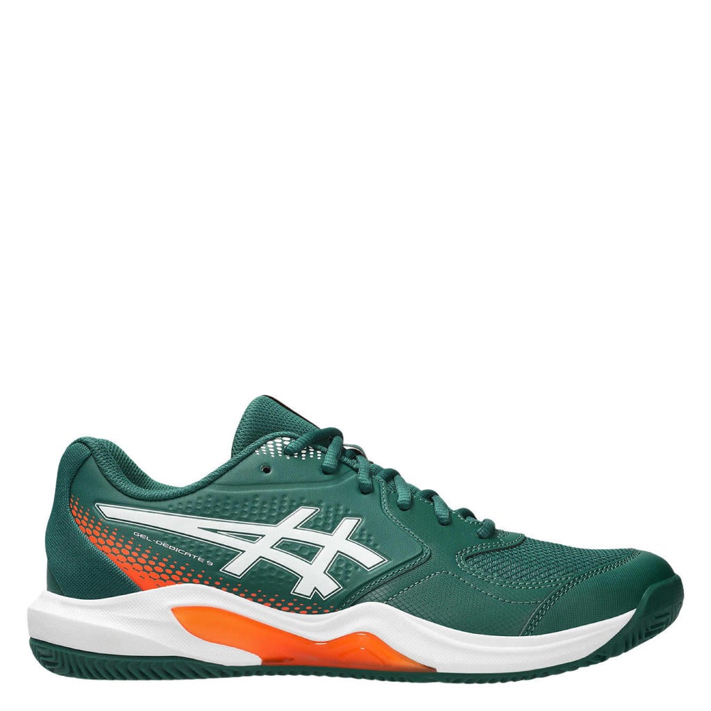 Groen en witte heren ASICS Gel-Dedicate 9 padelschoenen van mesh-pu/voering: mesh/voetbed: eva met veters