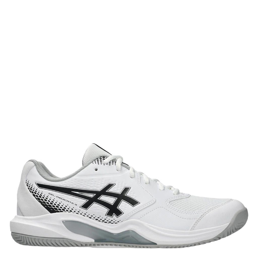 Lichtgrijs en donkergrijze heren ASICS Gel-Dedicate 9 padelschoenen van mesh-pu/voering: mesh/voetbed: eva met veters