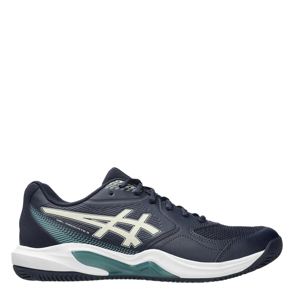 Donkerblauw en ecru heren ASICS Gel-Dedicate 9 Clay tennisschoenen - van imitatieleer/voering: mesh/voetbed: eva met veters