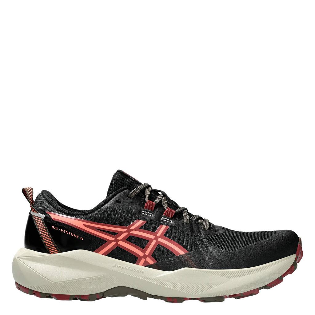 Zwart en rode dames ASICS Gel-Venture 11 hardloopschoenen van mesh-pu/voering: mesh/voetbed: eva met veters