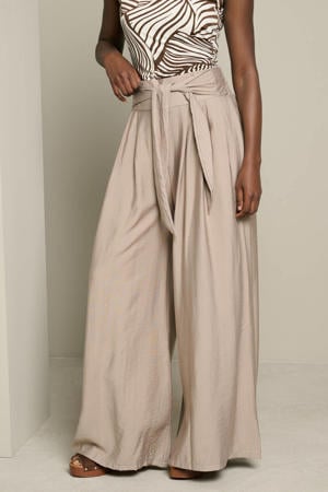 wide leg fit broek met knoopdetail - beige