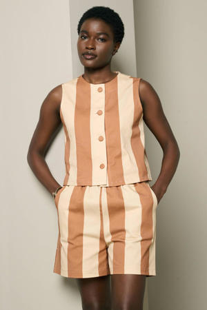 straight fit casual gestreepte short - camel