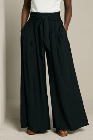 wide leg fit broek met knoopdetail - zwart
