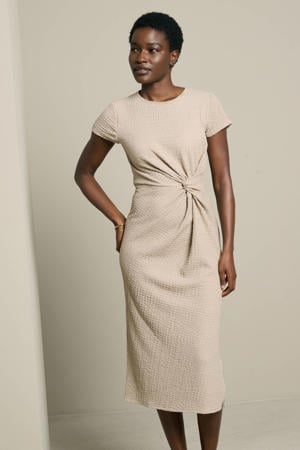 midi jurk met knoopdetail - taupe