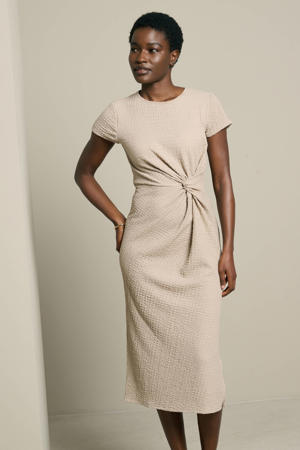 midi jurk met knoopdetail - taupe