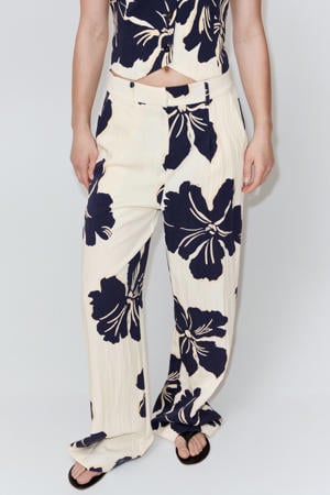 wide leg regular waist gebloemde broek - ecru