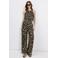 Mango wide leg gebloemde broek met linnen - bruin