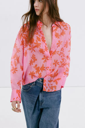 lyocell gebloemde blouse met lange mouwen - roze