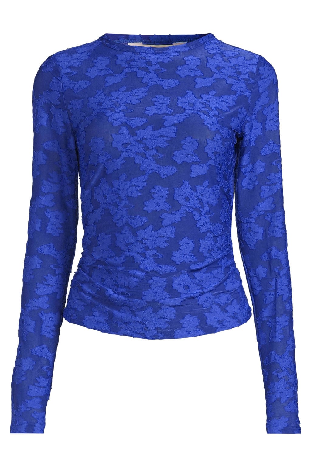 Anytime semi-transparante top met textuur blauw