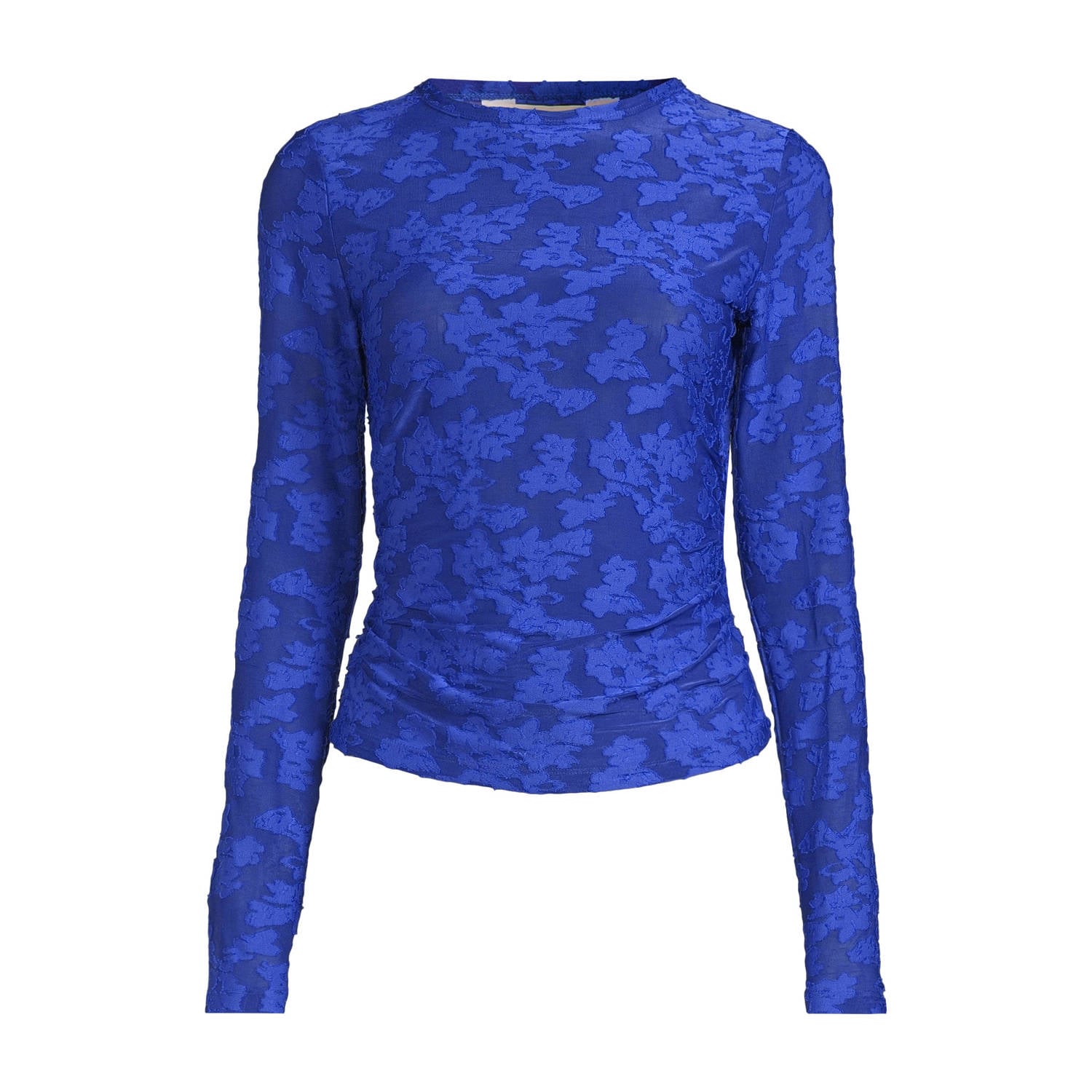 Anytime semi-transparante top met textuur blauw