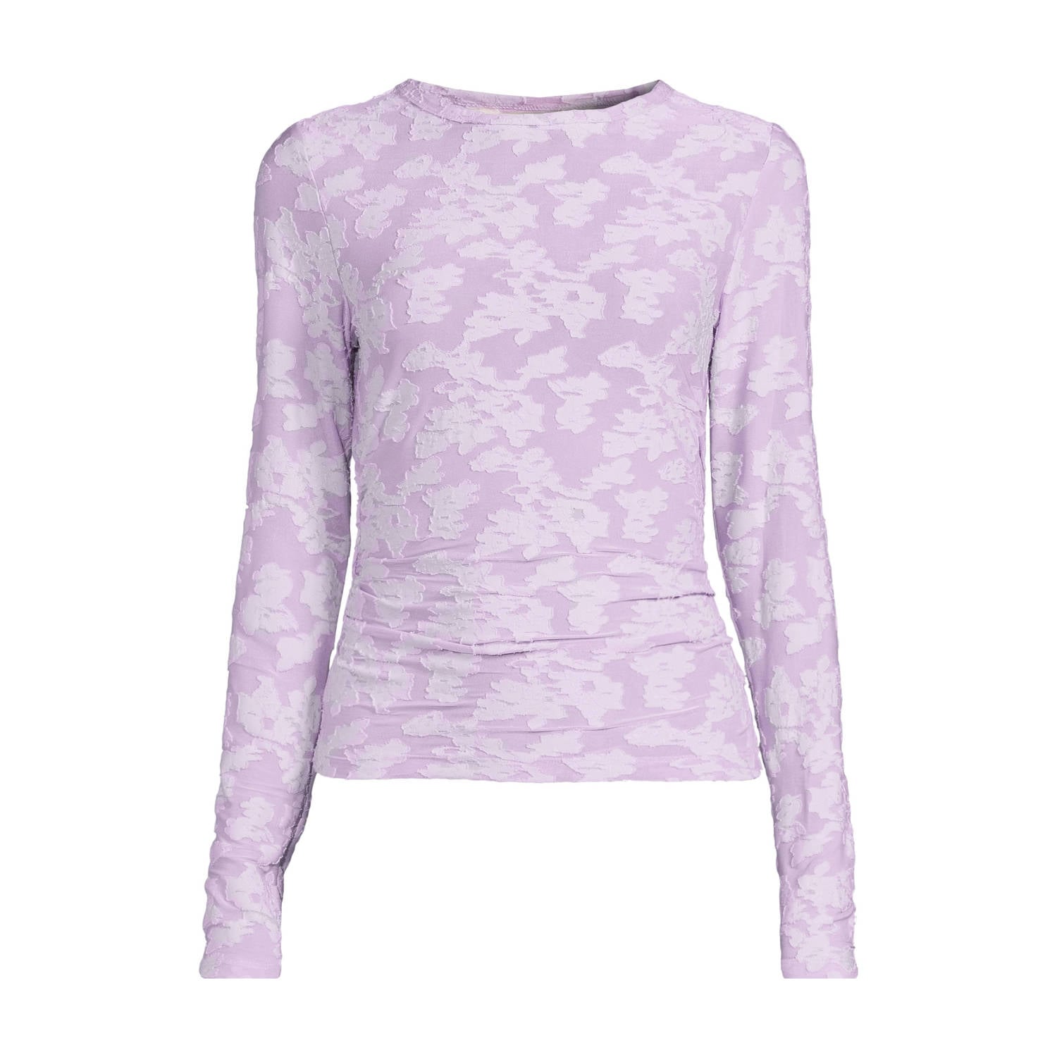 Anytime semi-transparante top met textuur lila