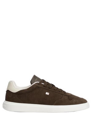 suède sneakers met logo - bruin
