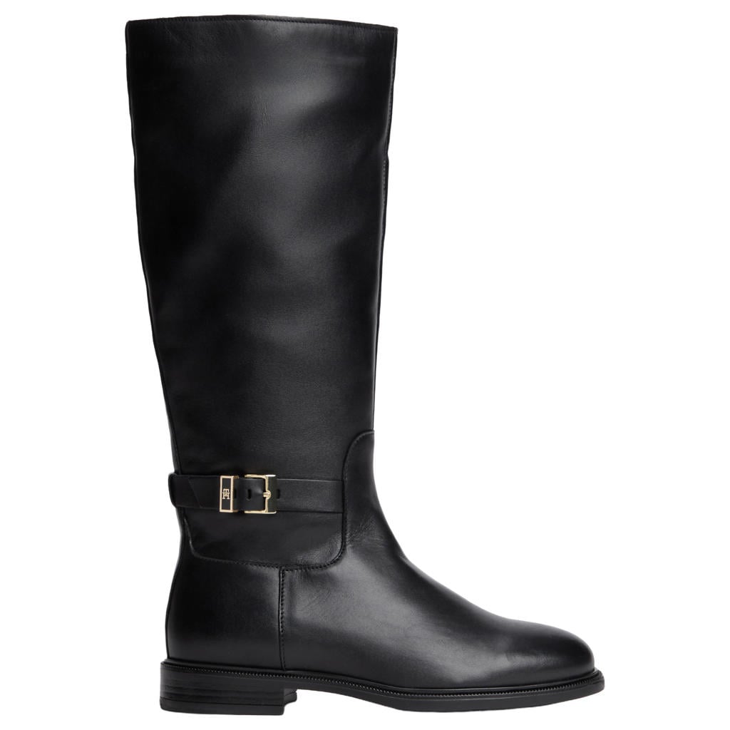 Zwarte dames Tommy Hilfiger leren laarzen - met ritssluiting