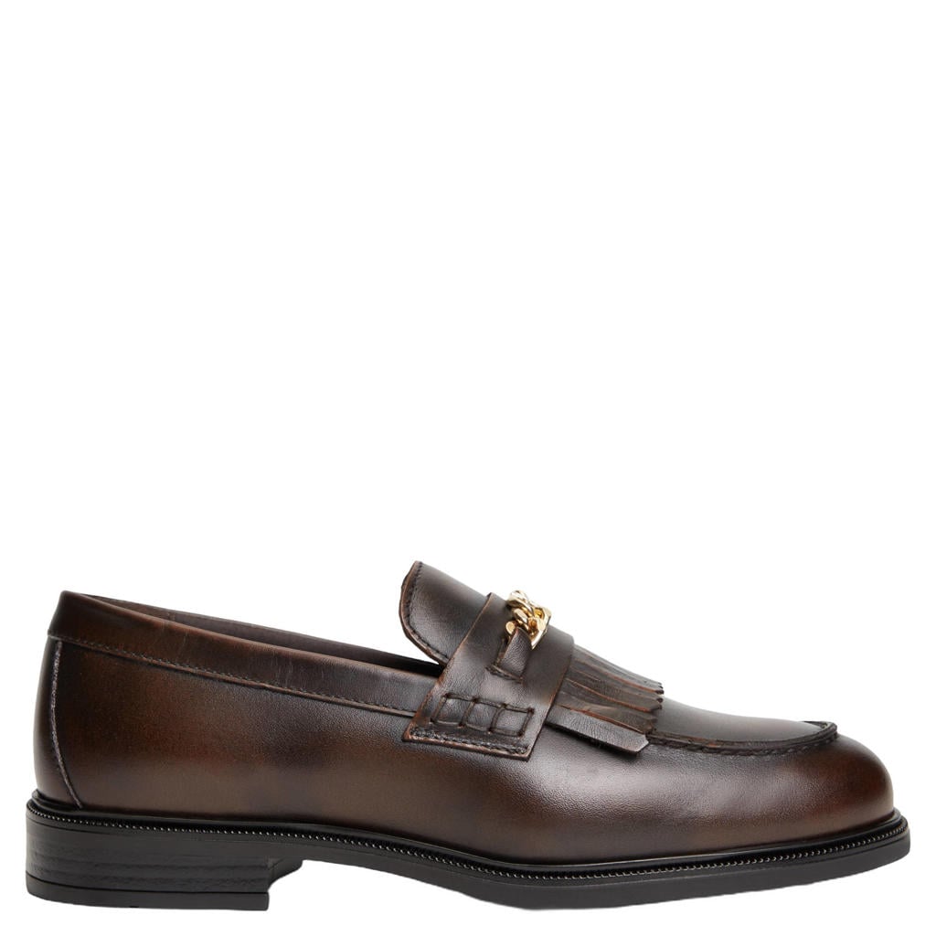 Bruine dames Tommy Hilfiger leren loafers met franjes -