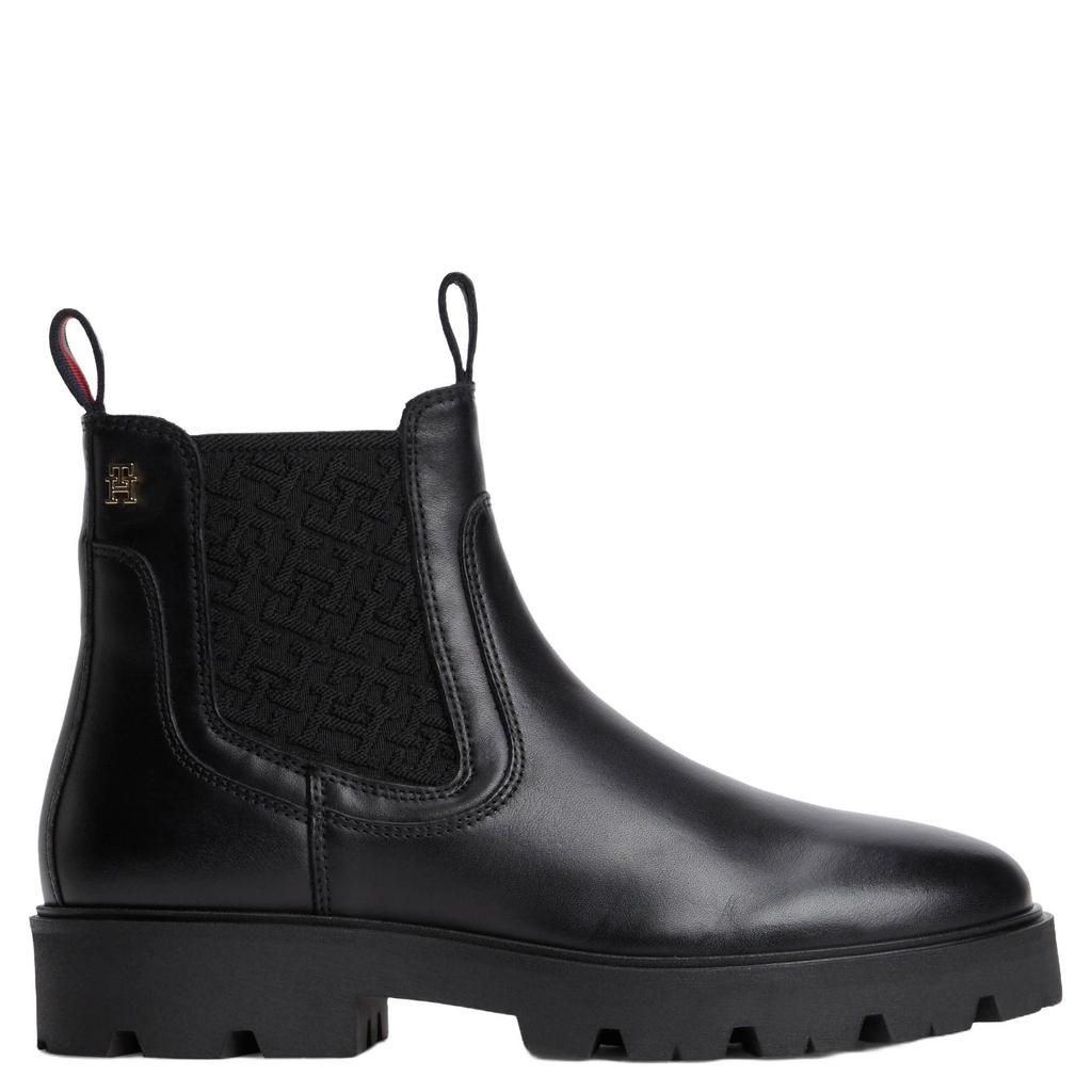 Zwarte dames Tommy Hilfiger leren chelsea boots met profielzool -