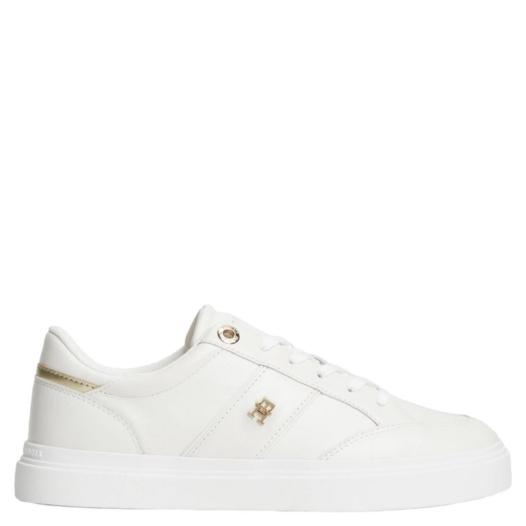 Witte dames Tommy Hilfiger leren sneakers met logo -