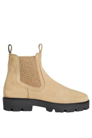 suède chelsea boots met profielzool - beige
