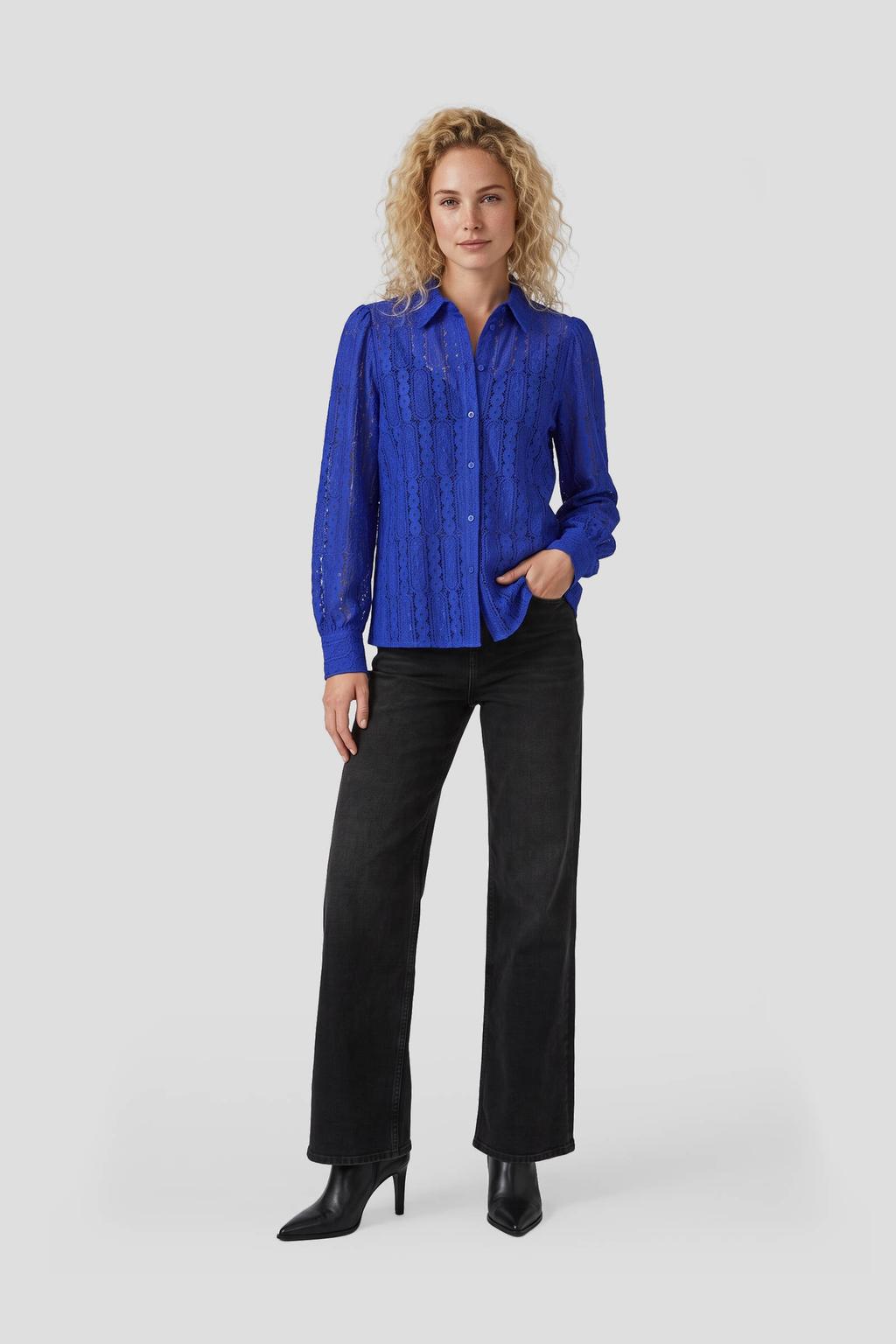 Anytime transparante kanten blouse blauw