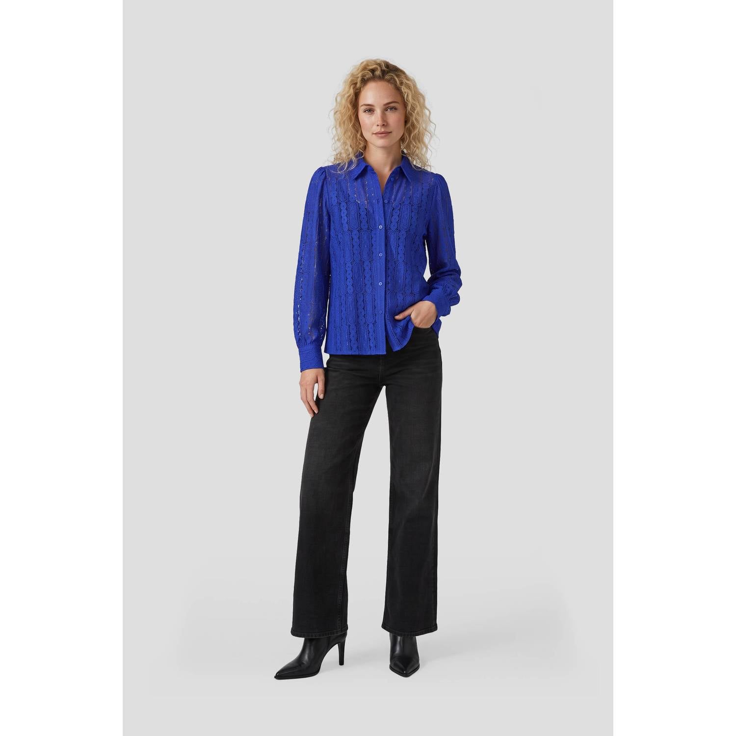 Anytime transparante kanten blouse blauw