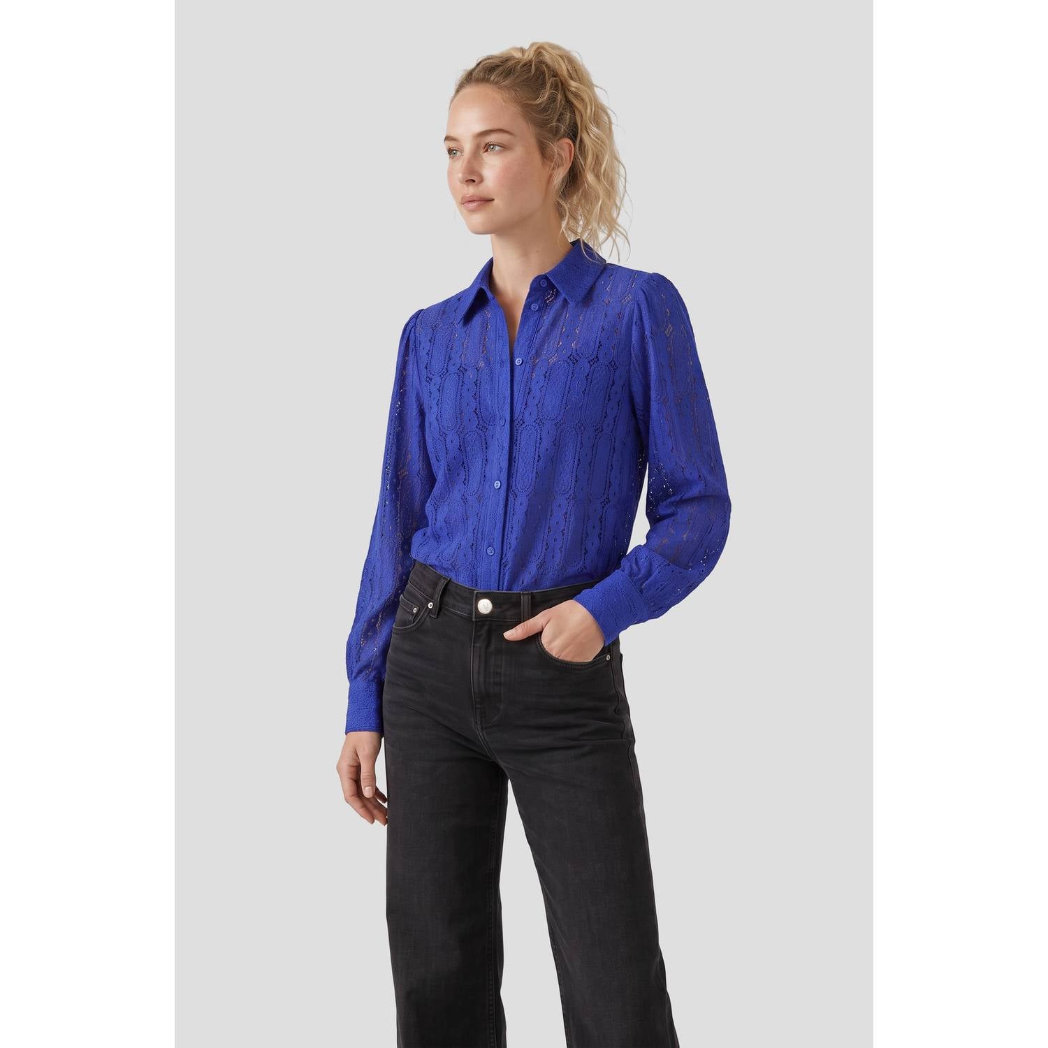 Anytime transparante kanten blouse blauw