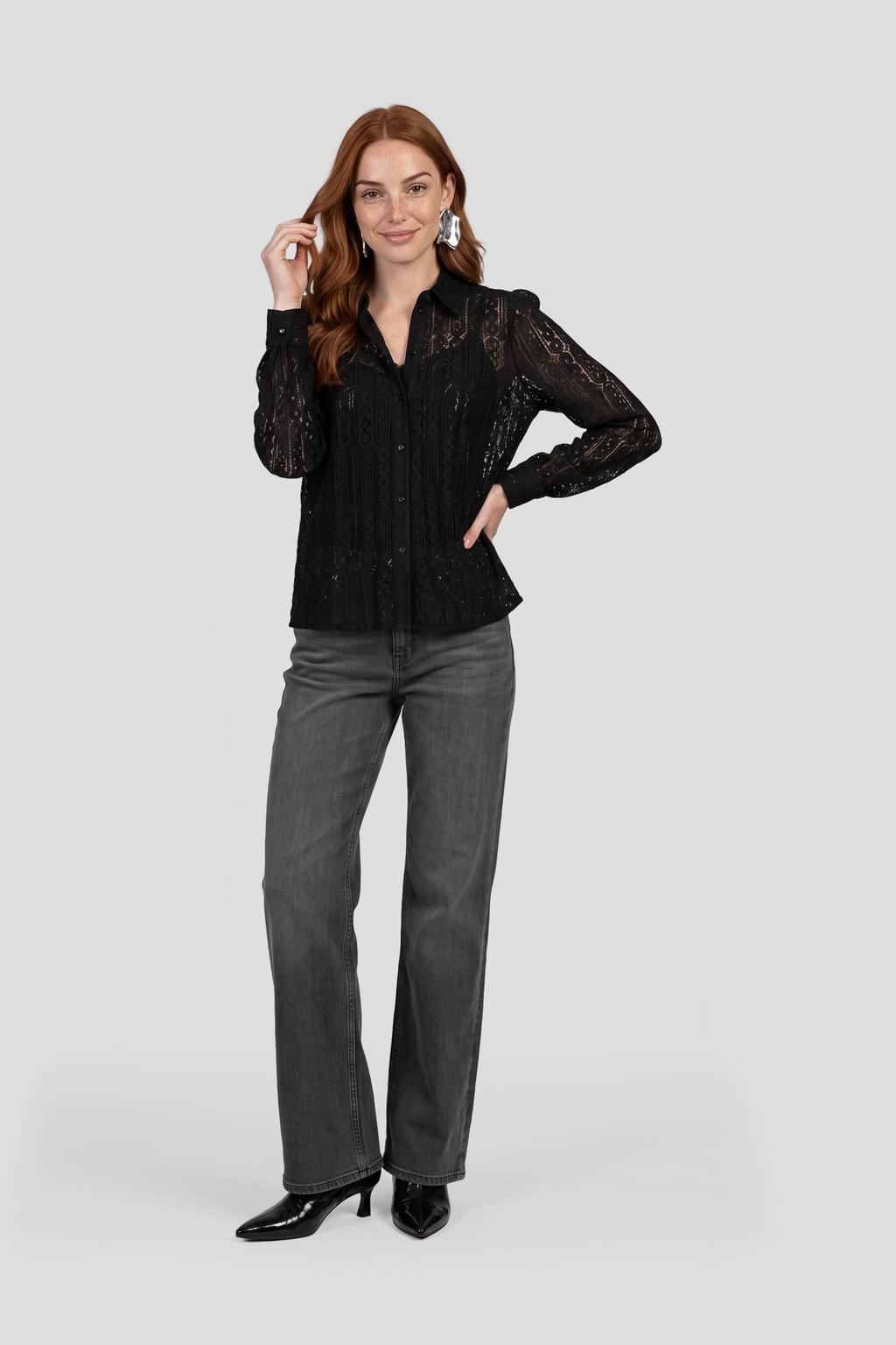 Anytime transparante kanten blouse zwart