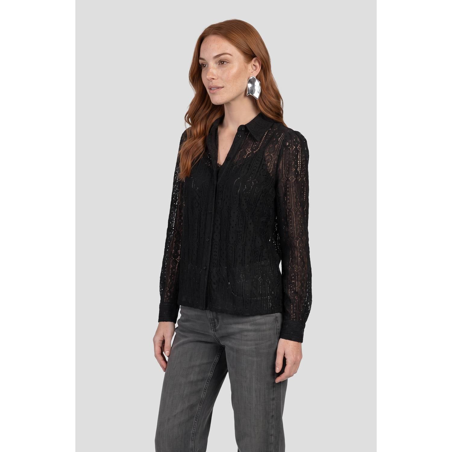 Anytime transparante kanten blouse zwart