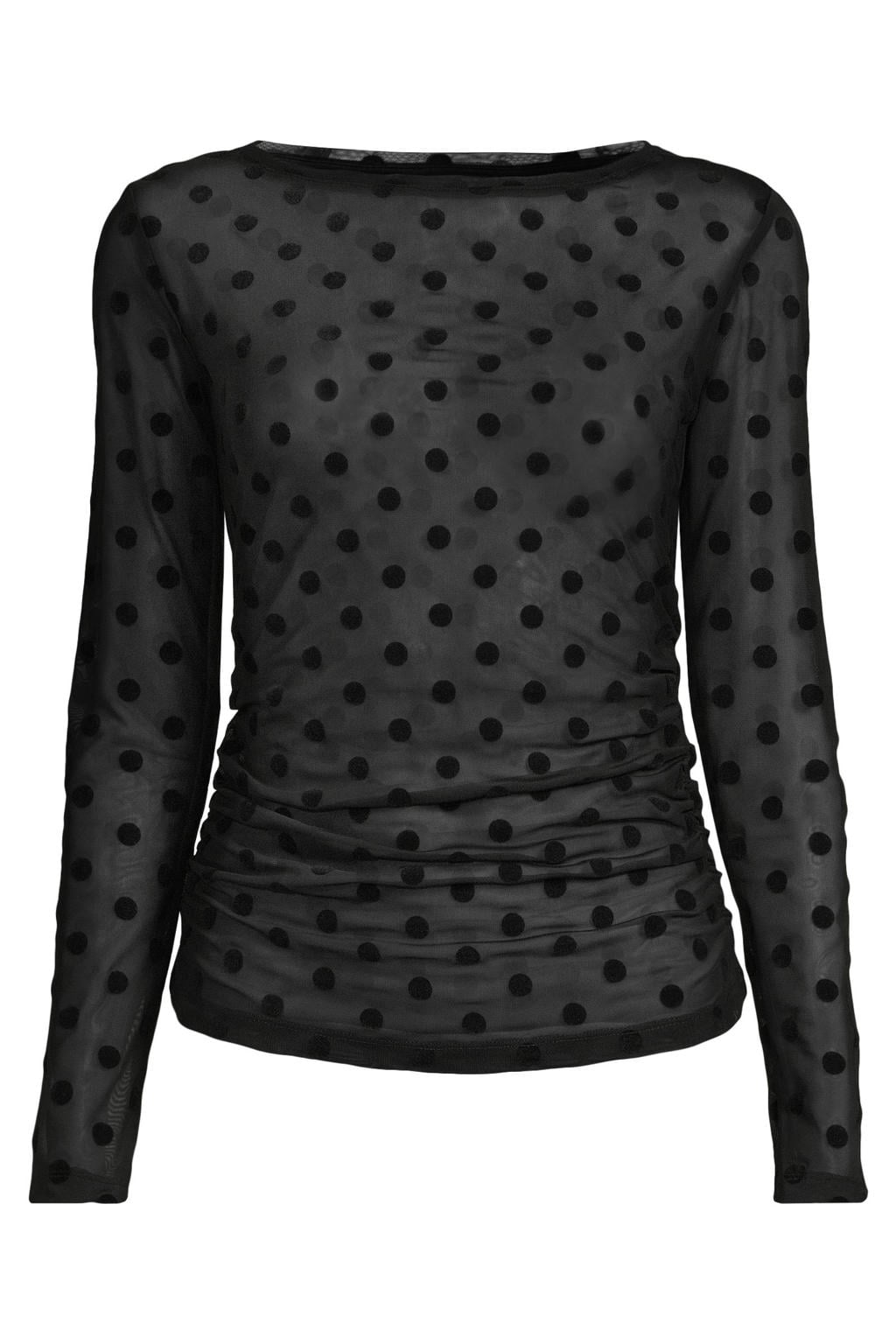 Anytime mesh top met polkadotprint zwart