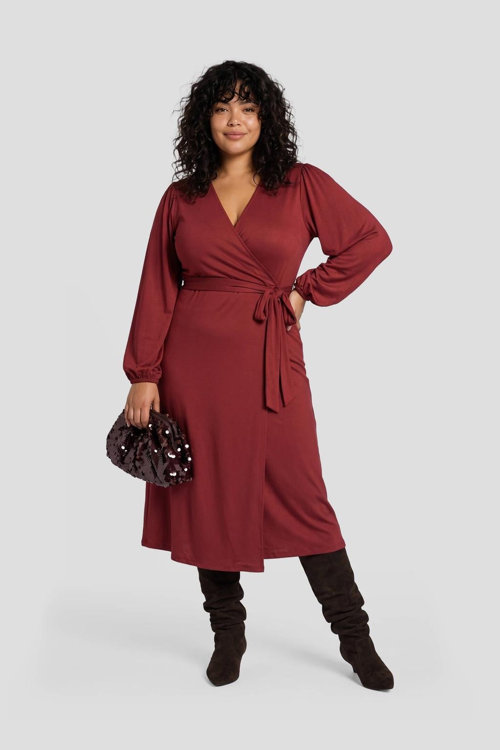 GREAT LOOKS midi overslagjurk donkerrood