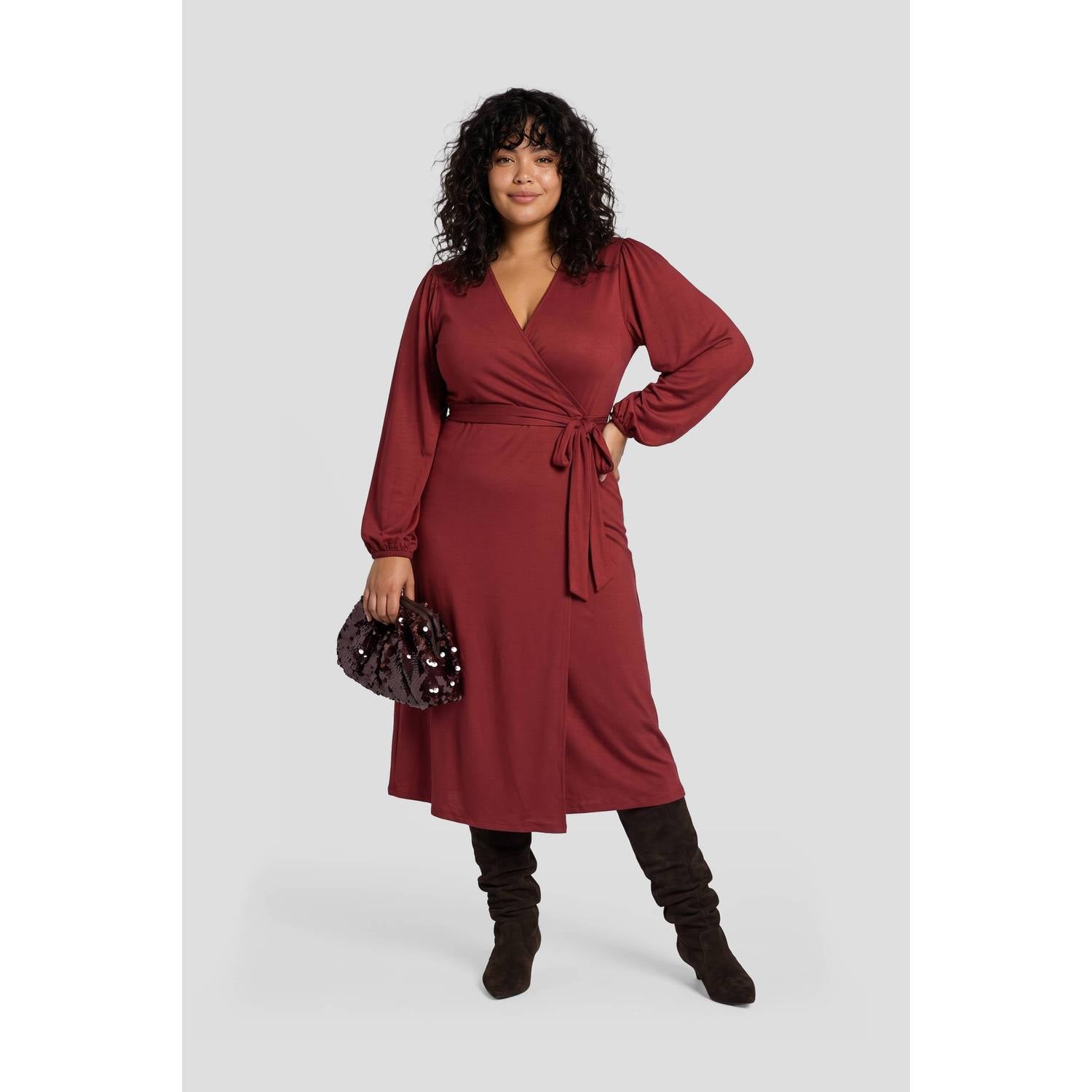 GREAT LOOKS midi overslagjurk donkerrood