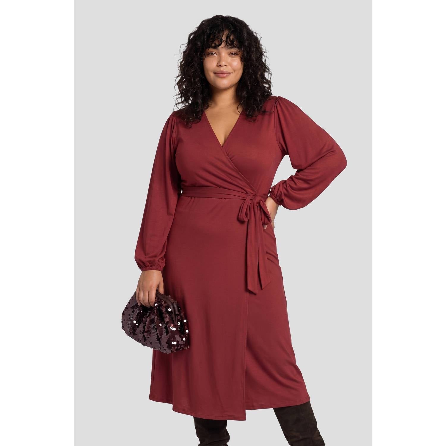 GREAT LOOKS midi overslagjurk donkerrood