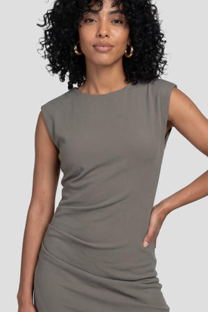 midi jurk met plooien detail grijs