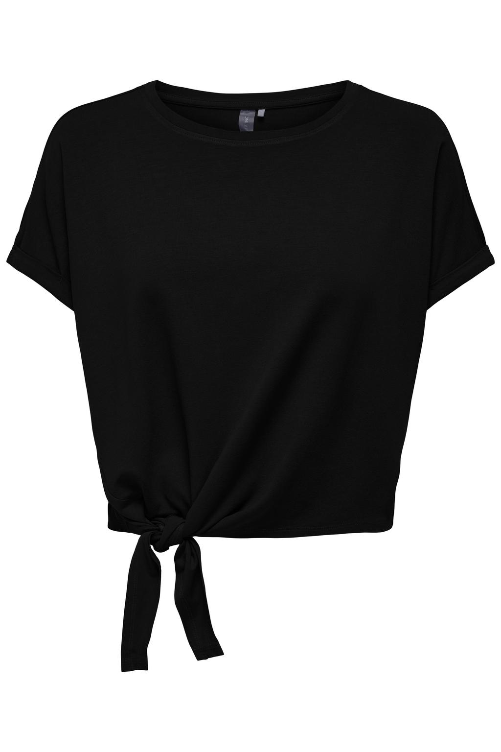 Zwarte dames ONLY PLAY sportshirt van viscose met korte mouwen en ronde hals