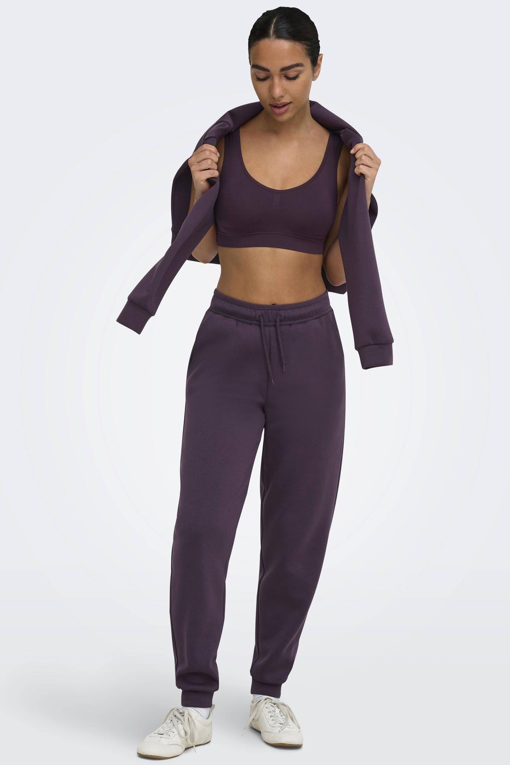Paarse dames ONLY PLAY sportbroek van polyester met loose fit, regular waist, elastische tailleband met koord en effen