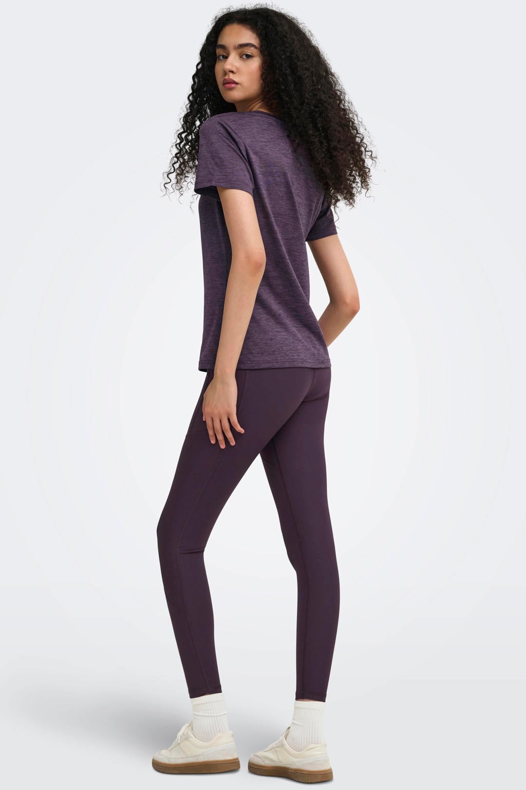 Paarse dames ONLY PLAY sportlegging van nylon met slim fit, regular waist, elastische tailleband en effen