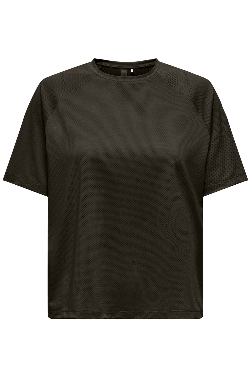 Bruine dames ONLY PLAY sportshirt van polyester met korte mouwen en ronde hals