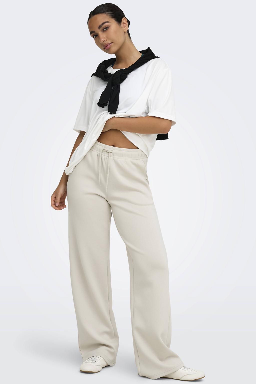 Zandkleurige dames ONLY PLAY sportbroek van polyester met regular fit, regular waist en trekkoorden