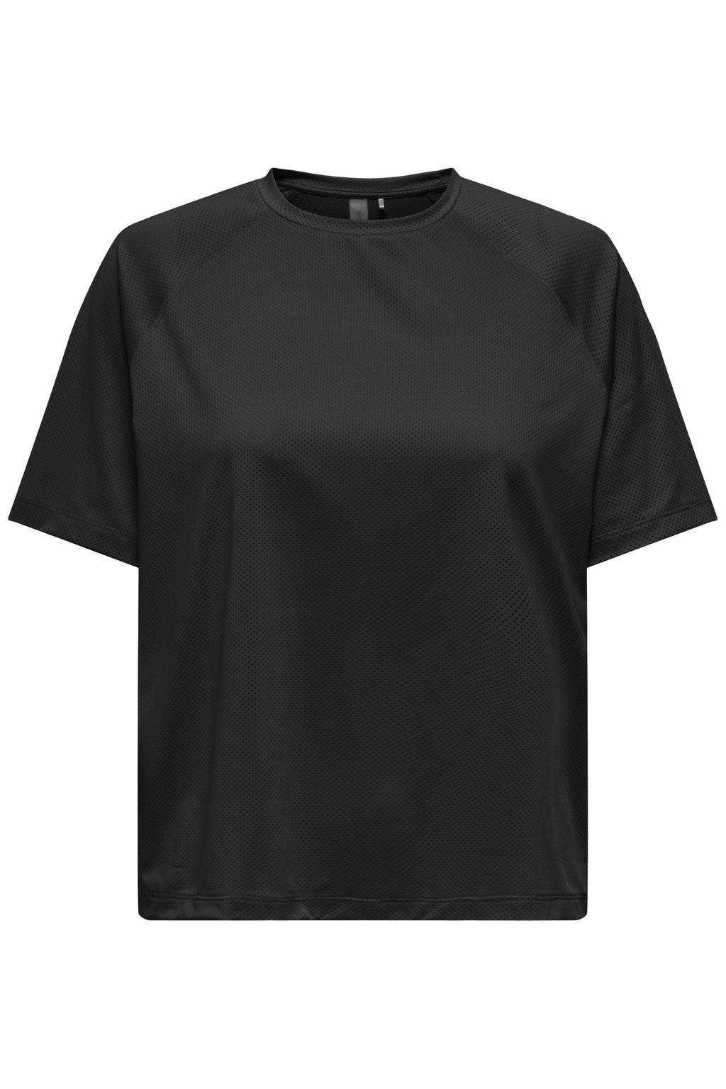 Zwarte dames ONLY PLAY sportshirt van polyester met korte mouwen en ronde hals
